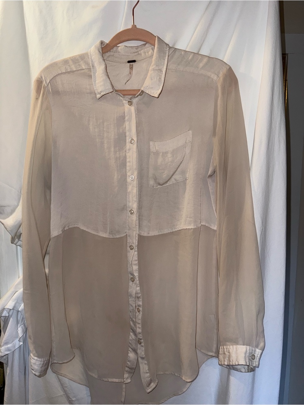 Free People Sheer Cream Button-Down Blouse